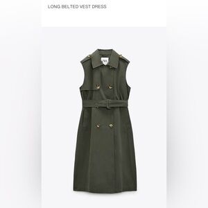 Zara long Olive Green Belted Vest Dress